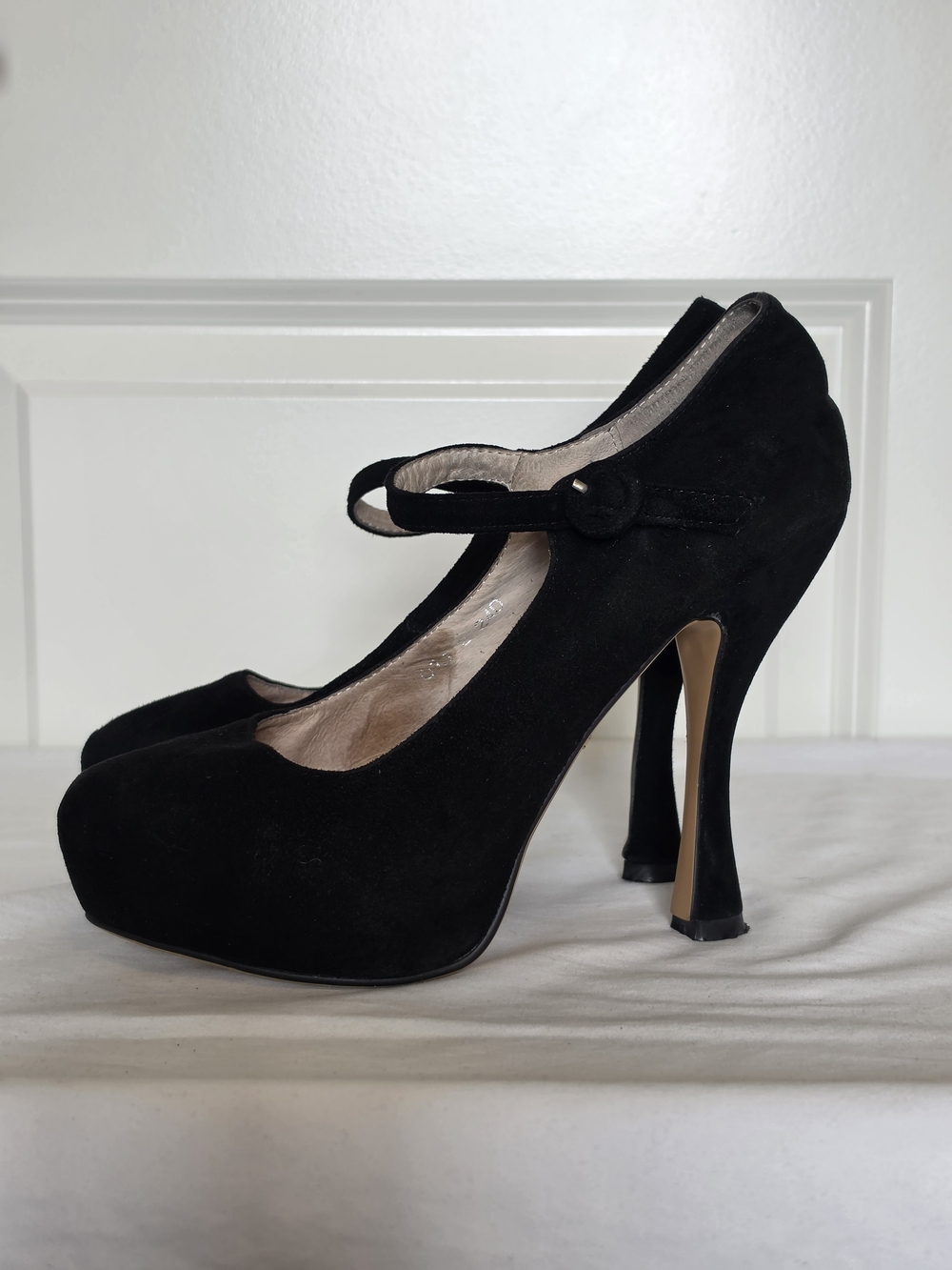 PRADA BLACK SUEDE MARY JANE PLATFORM PUMPS SIZE 24.0